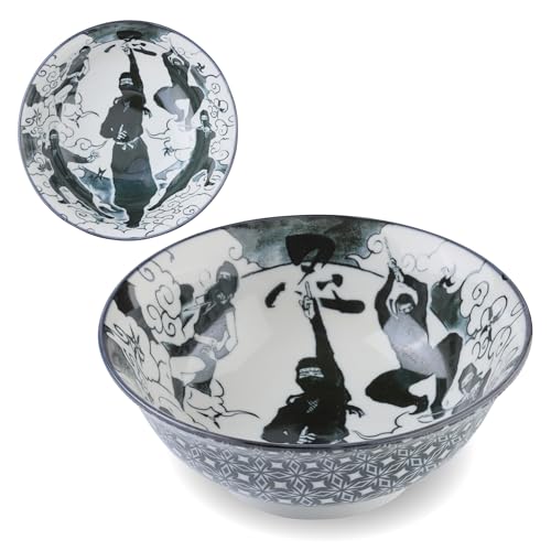Mino Ware Japanese Wide Mouth Ceramic Bowl, Udon Ramen Noodle Soup Bowl, Ninja Design, Black von Product of Gifu Japan
