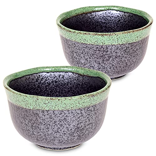 Mino Ware Traditionelle Japanische Yunomi Teetassen, 80ml Mini-Matcha-Schüssel, grünes KUROSUISHO MIDORI Design für grünen Tee, Matcha-Tee, 2er-Set von Product of Gifu Japan