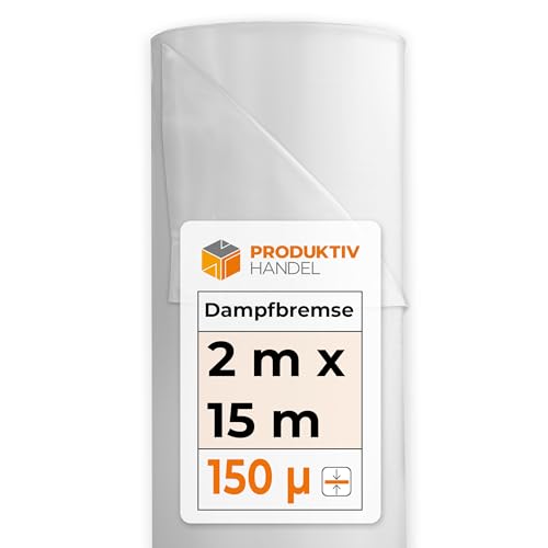 Dampfbremsfolie Rolle 2m x 15m | LDPE Folie reißfest 150 µ | transparente Folie | passt perfekt unter Trittschalldämmung | Dämmungsfolie als Feuchteschutz von Produktiv Handel