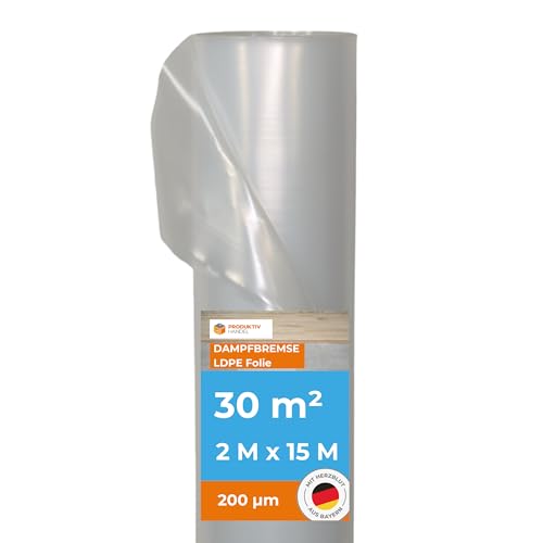 Dampfsperre Folie Rolle 2m x 15m | LDPE Folie extra reißfest 200 µ | transparente Dampfbremsfolie für Fußböden | passt perfekt unter Trittschalldämmung | Baufolie als Feuchteschutz Dampfsperre Folie Rolle 2m x 15m | LDPE Folie extra reißfest 200 µ | transparente Dampfbremsfolie für Fußböden | passt perfekt unter Trittschalldämmung | Baufolie als Feuchteschutz von Produktiv Handel
