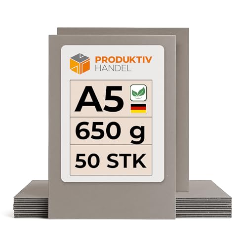 Graukarton A5-650 g/m² | 50 Bögen | Bastelkarton für Kinder & Erwachsene | Graupappe recycelt & stabil | Buchbinderpappe von Produktiv Handel Graukarton A5-650 g/m² | 50 Bögen | Bastelkarton für Kinder & Erwachsene | Graupappe recycelt & stabil | Buchbinderpappe von Produktiv Handel von Produktiv Handel