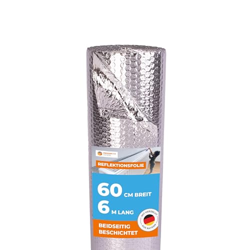 Isolierfolie 600 cm x 60 cm Thermofolie - doppelt beschichtet | Dämmfolie für maximale Wärmedämmung | Reflektionsfolie für Heizkörper | Blasenfolie gegen Hitze und Kälte zur Isolierung Kälteschutz von Produktiv Handel