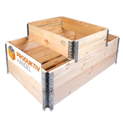 Hochbeet rechteckig | 2 große & 1 Kleiner Palettenrahmen aus Holz | Holzrahmen faltbar, steckbar & stapelbar | Pflanzpyramide als Kräuterbeet | beliebig gestaltbar von Produktiv Handel