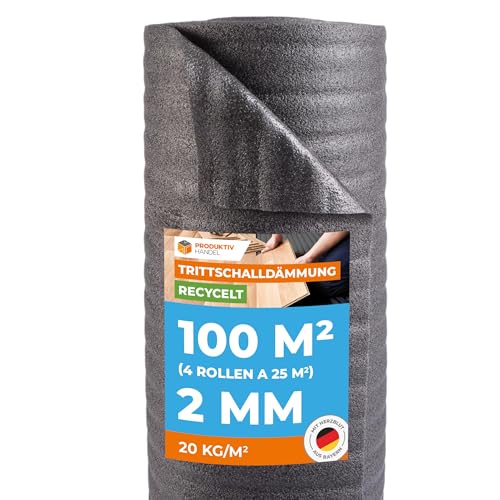 Trittschalldämmung 2mm Profi Basic 100m² | recycelte PE-Schaumfolie | 4 Rollen als Laminat- und Parkettunterlage zur Wärmedämmung | Fußbodenheizung geeignet von Produktiv Handel