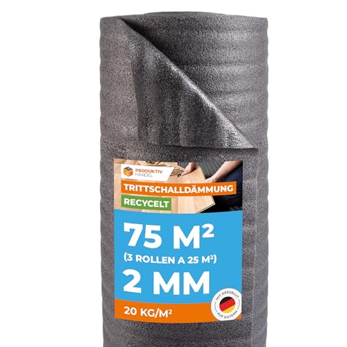Trittschalldämmung 2mm Profi Basic 75m² | recycelte PE-Schaumfolie | 3 Rollen als Laminat- und Parkettunterlage zur Wärmedämmung | Fußbodenheizung geeignet von Produktiv Handel