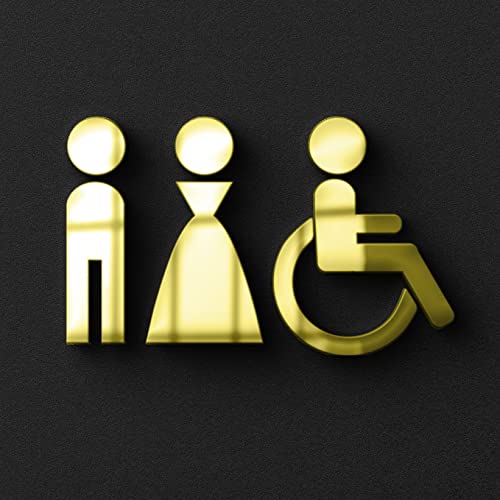 Symbol Herren Damen Behinderte WC Bad Toilette Mini Schild Schild Aufkleber Schilder Gold glänzend von Produttore