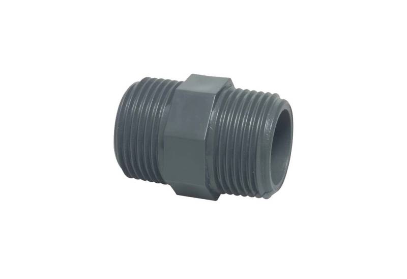 Profec Gewindefitting Doppelnippel mit Achtkant, PVC-U, beidseitig AG - 10 bar, grau, 2 Zoll von Profec