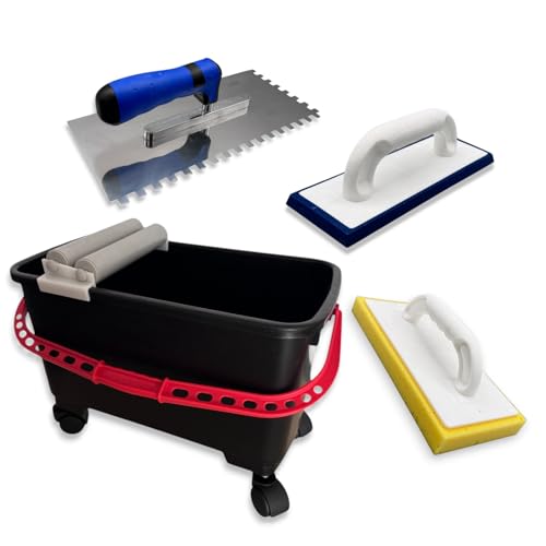 Profesius Fliesenwasch-Set 20 Liter - für Fliesenleg und Verfugarbeiten- Eimer mit Rollen und Bodengitter - inklusive Hydrowaschbrett + Ausfugbrett + Glättekelle Profesius Fliesenwasch-Set 20 Liter - für Fliesenleg und Verfugarbeiten- Eimer mit Rollen und Bodengitter - inklusive Hydrowaschbrett + Ausfugbrett + Glättekelle von Profesius