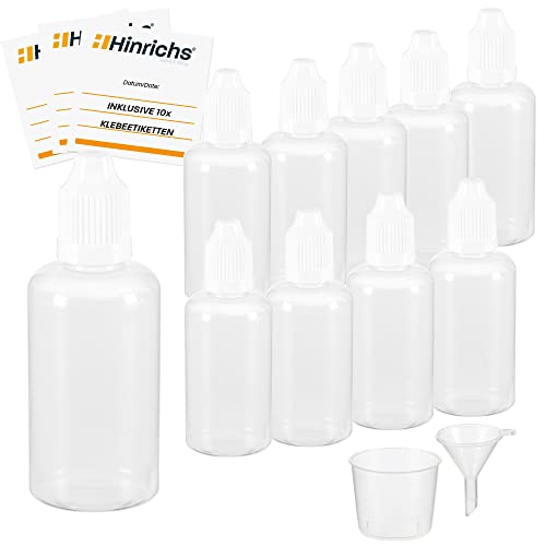 Hinrichs 10 x 50ml Liquid Flaschen mit Trichter, Messbecher und Etiketten - Leere Quetschflasche zum Mischen, Nachfüllen & Dosieren - Tropfflasche Squeeze Bottle - Dosierflasche klein Set Hinrichs 10 x 50ml Liquid Flaschen mit Trichter, Messbecher und Etiketten - Leere Quetschflasche zum Mischen, Nachfüllen & Dosieren - Tropfflasche Squeeze Bottle - Dosierflasche klein Set von Hinrichs