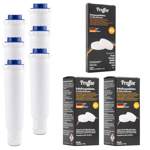 Pflege-Set für Krups, Melitta, Nivona Kaffeevollautomaten | 6x Metis Wasserfilter, 12x Entkalkertabletten, 10x Kaffeefettlöser von Proffee | MADE IN EU von Proffee