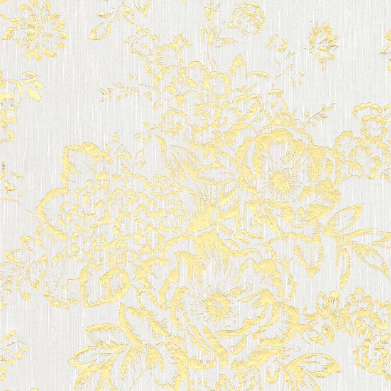 PROFHOME 306571-GU Barock Tapete Blumen dezent Schimmernd Gold Weiß 0,53 m x 10,05 m 5,33 m2 Gold von Profhome