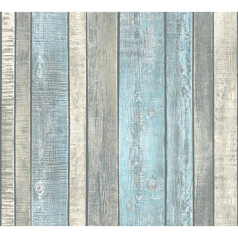 PROFHOME 319932-GU Holz Tapete Holzoptik Matt Blau Grau Creme 0,53 m x 10,05 m 5,33 m2 Blau von Profhome