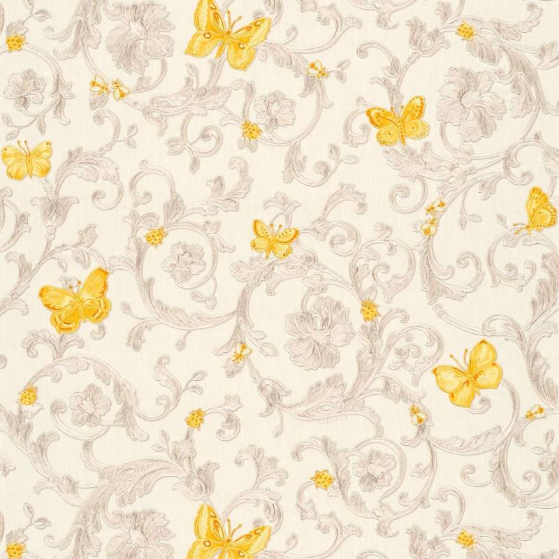 PROFHOME 343253-GU Luxus Tapete Blumen Schimmernd Gelb Gold Creme 7,035 m2 0,70 m x 10,05 m 7,035 m2 Gelb von Profhome