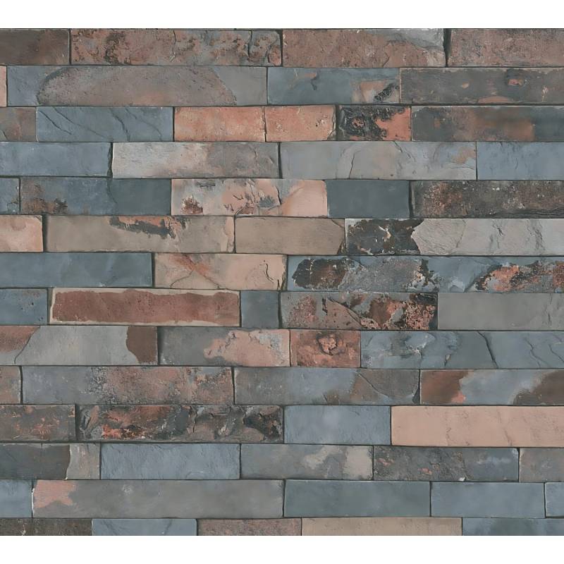 PROFHOME 355823-GU Stein Kacheln Tapete Natur Matt Grau Braun 0,53 m x 10,05 m 5,33 m2 Grau von Profhome