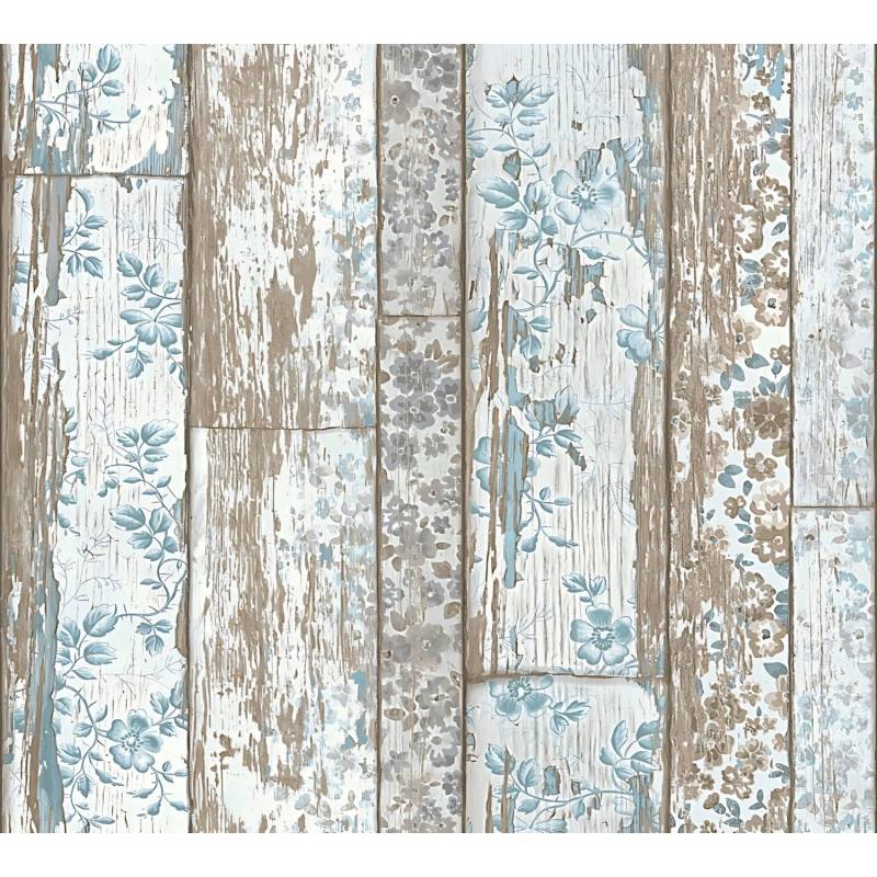 PROFHOME 361191-GU Holz Tapete Holzoptik Matt Blau Braun 0,53 m x 10,05 m 5,33 m2 Blau von Profhome