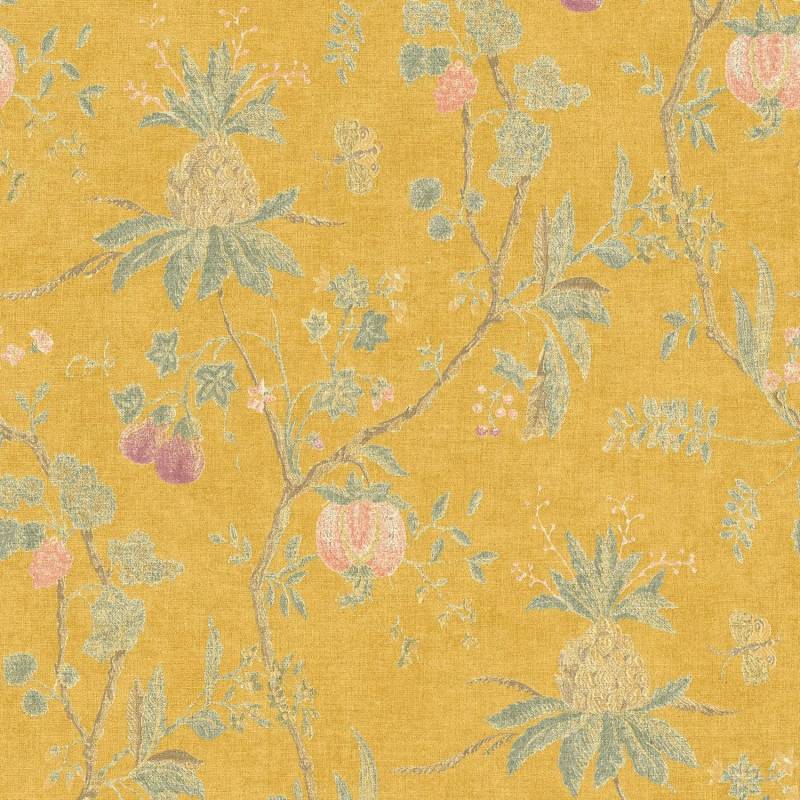 PROFHOME 367194-GU Blumen Tapete Floral Matt Gelb Grün 0,53 m x 10,05 m 5,33 m2 Gelb von Profhome