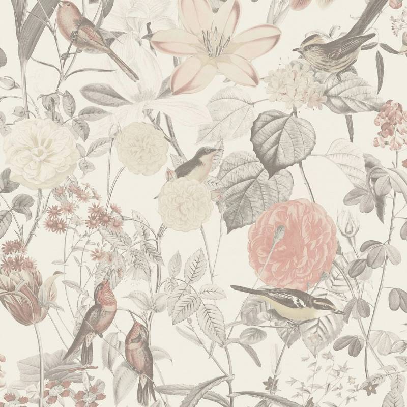 PROFHOME 372762-GU Blumen Tapete Floral Matt Grau Rosa Orange 0,53 m x 10,05 m 5,33 m2 Grau von Profhome