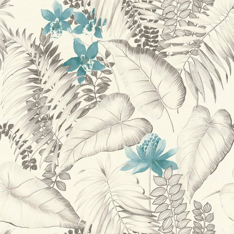 PROFHOME 372792-GU Blumen Tapete Floral Matt Blau Grau Schwarz 0,53 m x 10,05 m 5,33 m2 Blau von Profhome