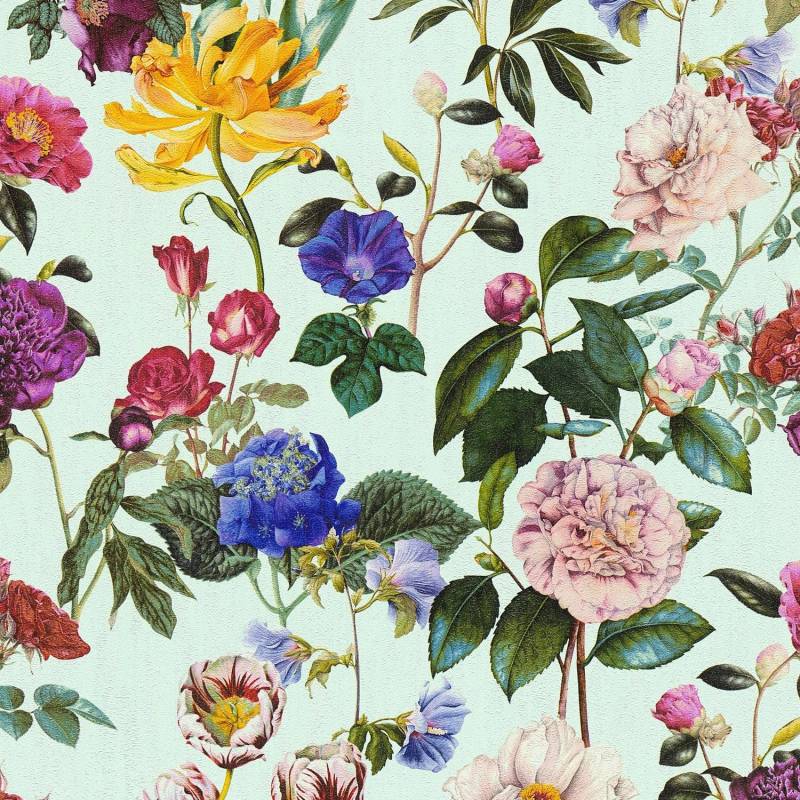 PROFHOME 373362-GU Exklusive Luxus Tapete Blumen Matt Blau Grün Rot 0,53 m x 10,05 m 5,33 m2 Blau von Profhome