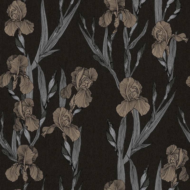 PROFHOME 375261-GU Blumen Tapete Design Matt Schwarz Grau Braun 0,53 m x 10,05 m 5,33 m2 Schwarz von Profhome