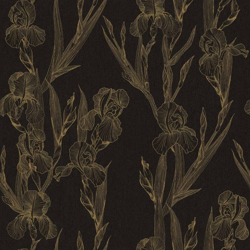 PROFHOME 375263-GU Blumen Tapete Design Matt Schwarz Gelb 0,53 m x 10,05 m 5,33 m2 Schwarz von Profhome