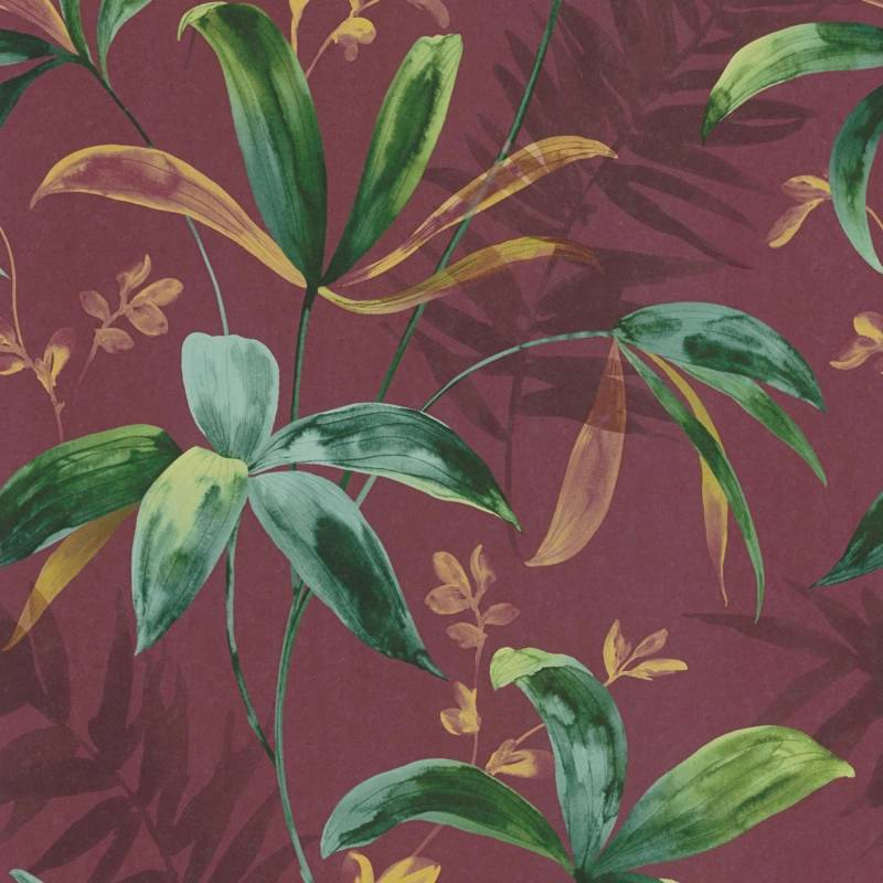 PROFHOME 377043-GU Natur Tapete Dschungel Matt Rot Grün Gelb 0,53 m x 10,05 m 5,33 m2 Rot von Profhome