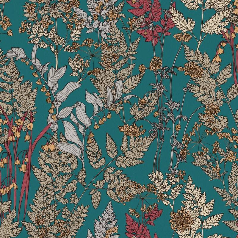 PROFHOME 377515-GU Blumen Tapete Floral Matt Blau Beige Gelb 0,53 m x 10,05 m 5,33 m2 Blau von Profhome