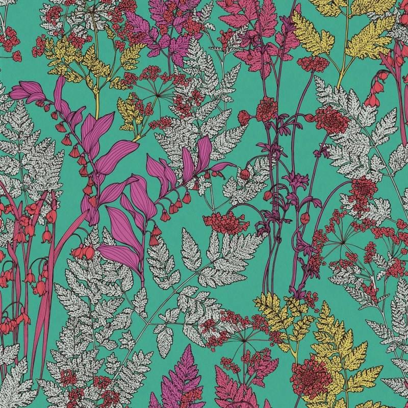 PROFHOME 377516-GU Blumen Tapete Floral Matt Grün Lila Grau 0,53 m x 10,05 m 5,33 m2 Grün von Profhome