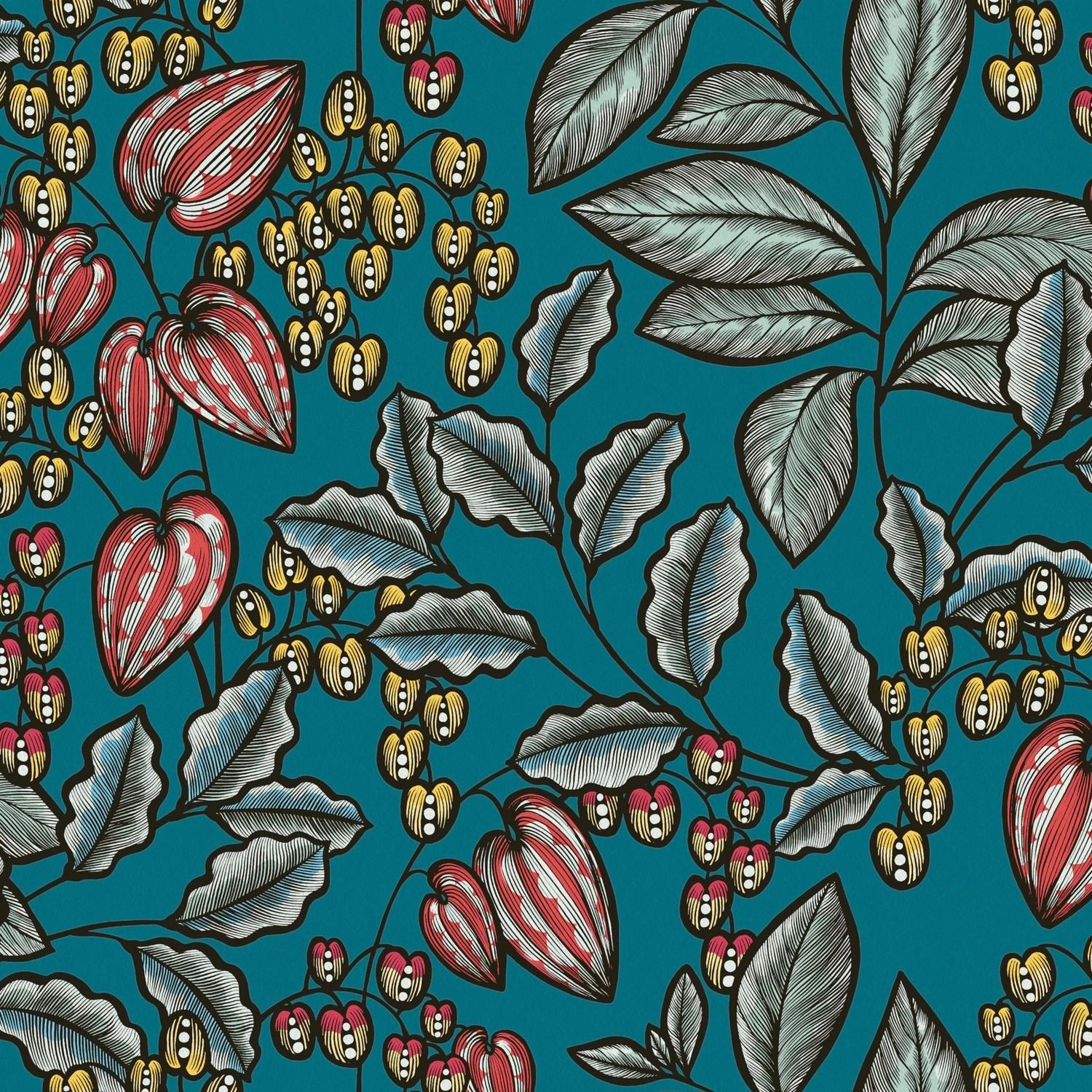 PROFHOME 377542-GU Blumen Tapete Floral Matt Blau Gelb Rot 0,53 m x 10,05 m 5,33 m2 Blau von Profhome