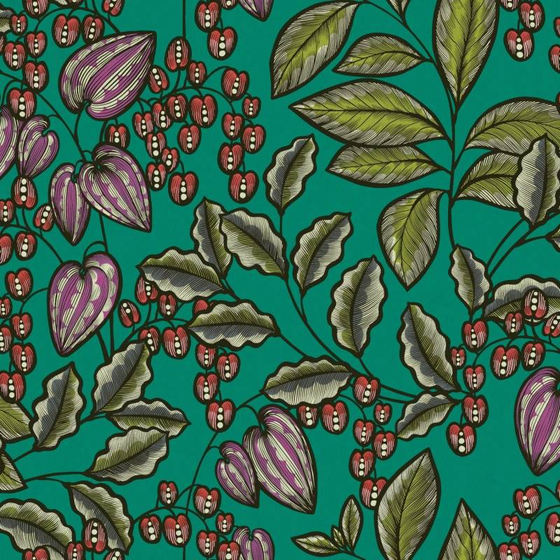 PROFHOME 377547-GU Blumen Tapete Floral Matt Grün Rot Lila 0,53 m x 10,05 m 5,33 m2 Grün von Profhome