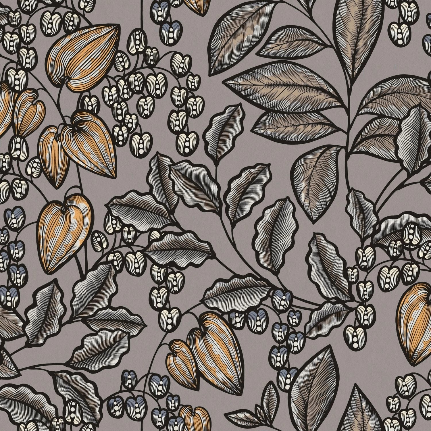 PROFHOME 377549-GU Blumen Tapete Floral Matt Grau Braun Gelb 0,53 m x 10,05 m 5,33 m2 Grau von Profhome