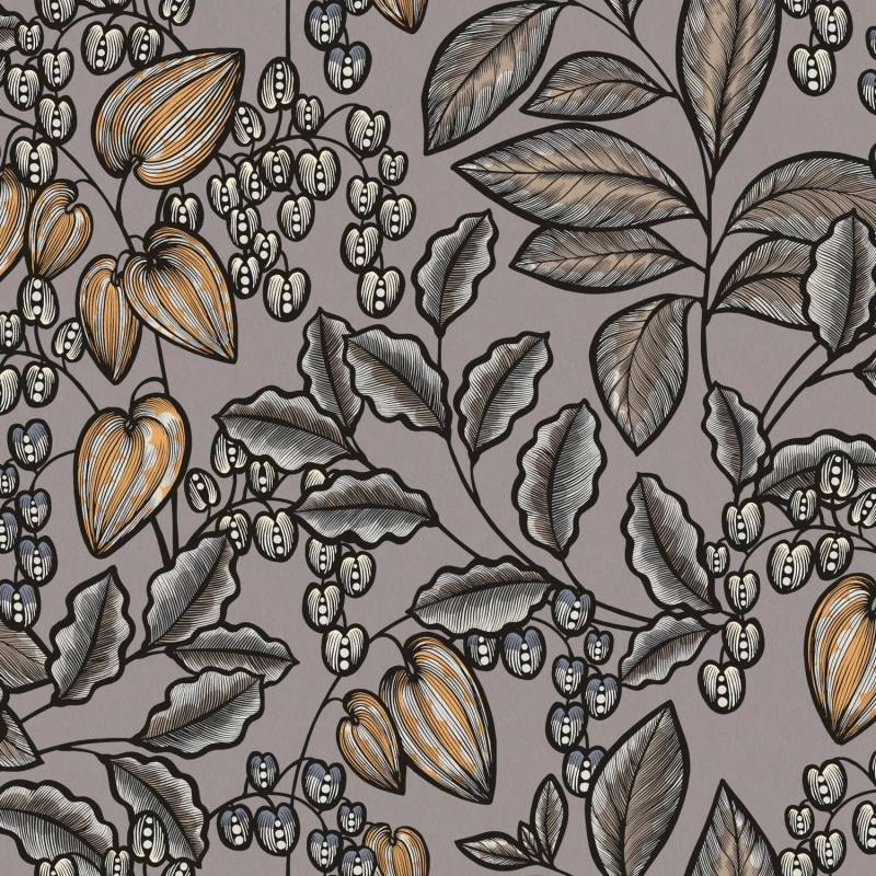 PROFHOME 377549-GU Blumen Tapete Floral Matt Grau Braun Gelb 0,53 m x 10,05 m 5,33 m2 Grau von Profhome