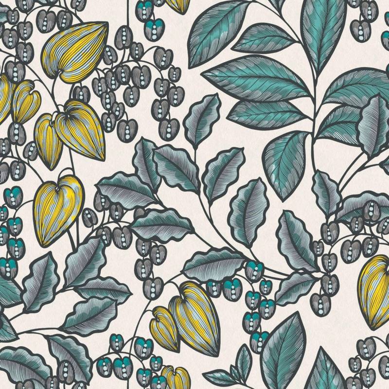 PROFHOME 377551-GU Blumen Tapete Floral Matt Blau Weiß Gelb 0,53 m x 10,05 m 5,33 m2 Blau von Profhome