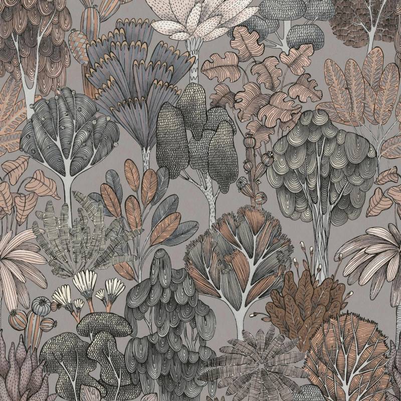 PROFHOME 377574-GU Natur Tapete Wald Matt Grau Beige Orange 0,53 m x 10,05 m 5,33 m2 Grau von Profhome