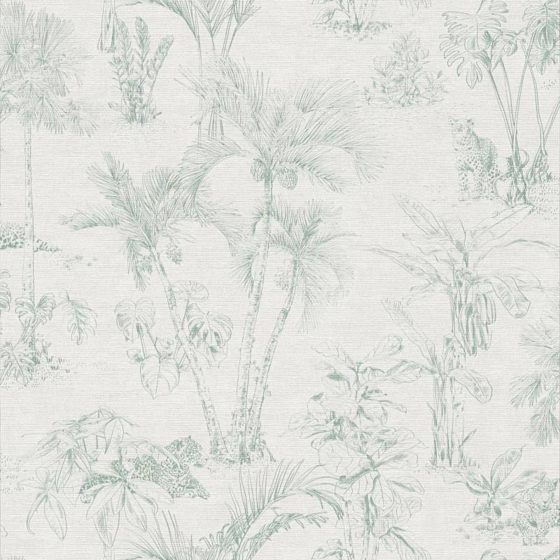 PROFHOME 380212-GU Natur Tapete Palmen Matt Grau Grün 0,53 m x 10,05 m 5,33 m2 Grau von Profhome