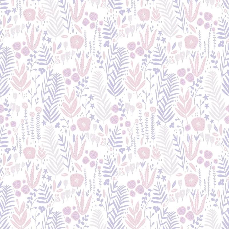 PROFHOME 381181-GU Blumen Tapete Kindertapete Matt Weiß Rosa Lila 0,53 m x 10,05 m 5,33 m2 Weiß von Profhome