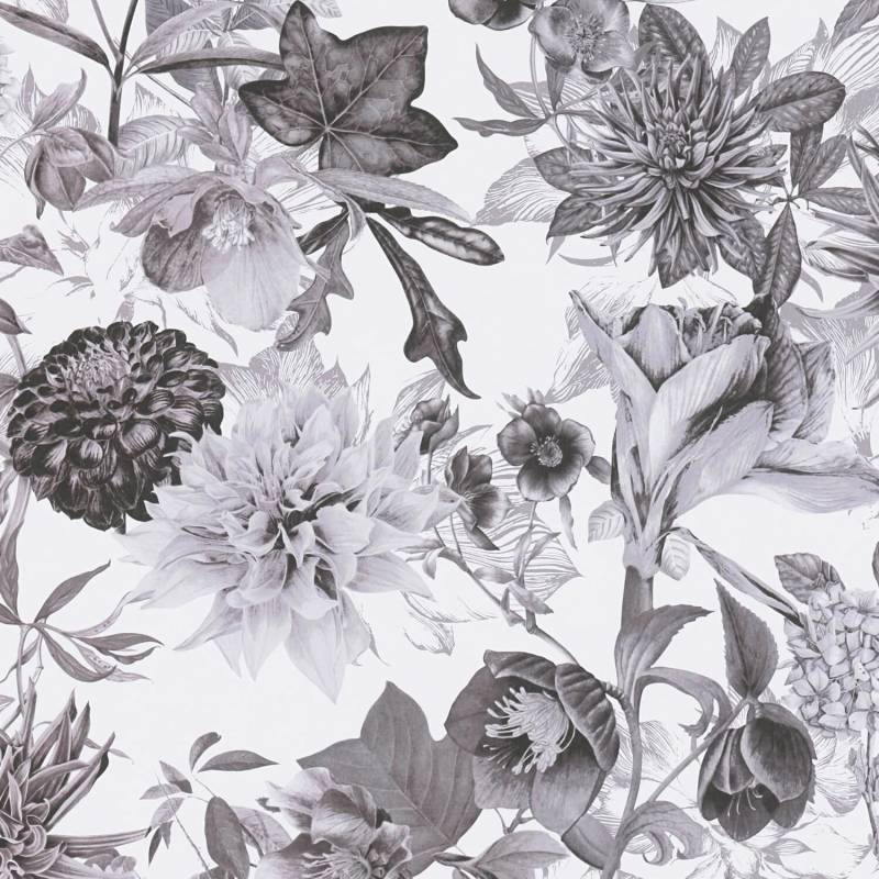 PROFHOME 381753-GU Blumen Tapete Floral Matt Grau Schwarz Weiß 0,53 m x 10,05 m 5,33 m2 Grau von Profhome