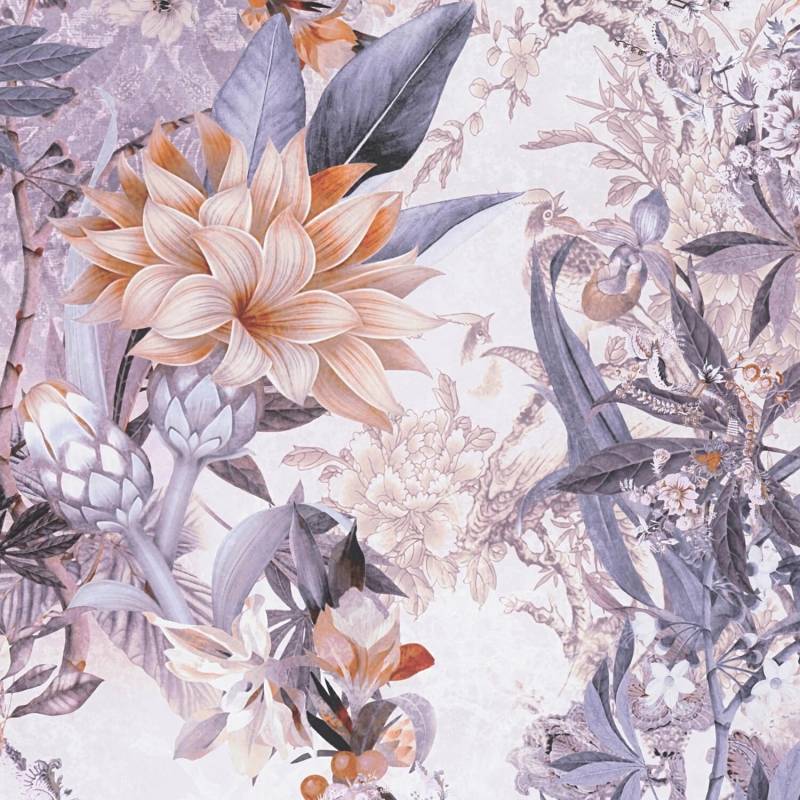 PROFHOME 381772-GU Blumen Tapete Floral Matt Weiß Grau Orange Beige 0,53 m x 10,05 m 5,33 m2 Weiß von Profhome