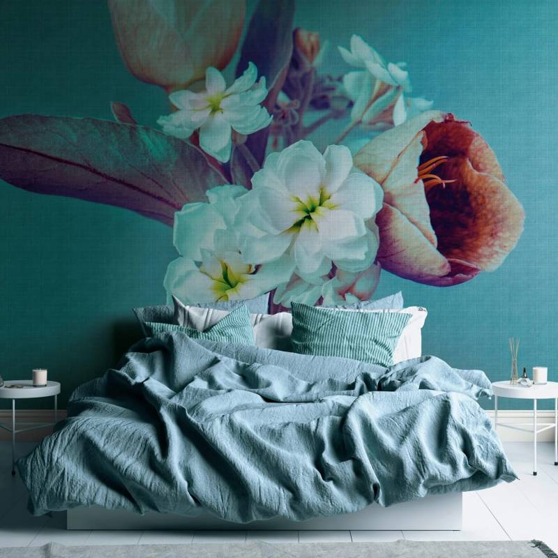 PROFHOME 382691-GU Fototapete Blumen Matt Blau Lila Weiß 3,71 m x 2,8 m 0,53 m x 20,10 m 10,39 m2 Blau von Profhome