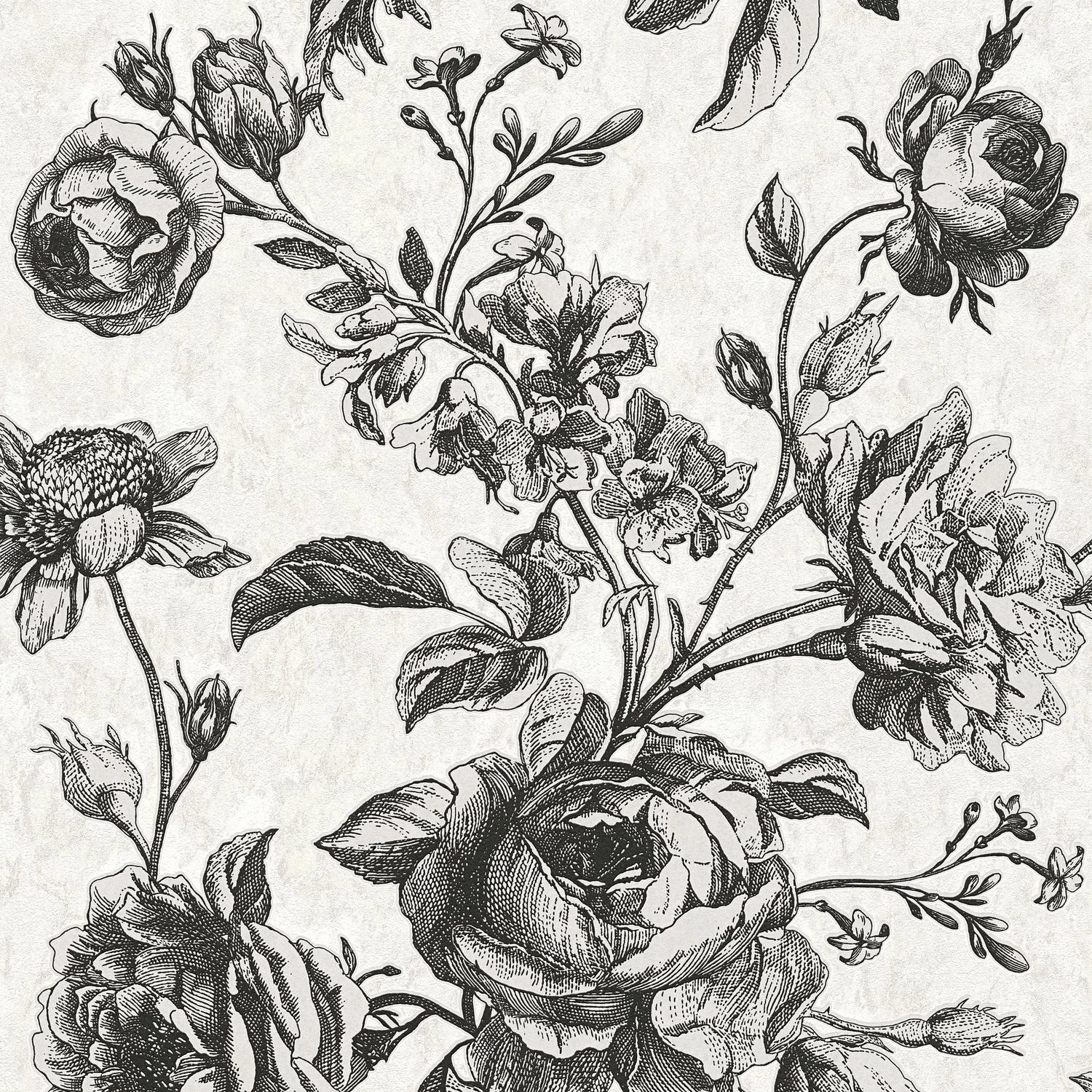 PROFHOME 387002-GU Blumen Tapete Toile De Jouy Creme Weiß Schwarz 0,53 m x 10,05 m 5,33 m2 Creme von Profhome