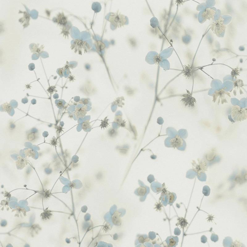 PROFHOME 387262-GU Blumen Tapete Floral Matt Blau hell-Grau Creme-Weiß 0,53 m x 10,05 m 5,33 m2 Blau von Profhome