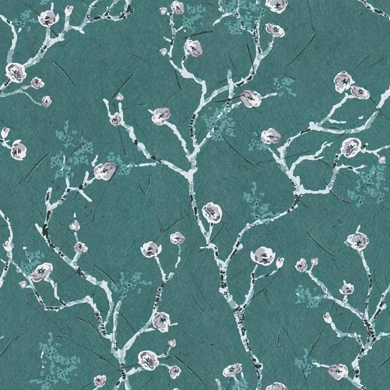 PROFHOME 387394-GU Blumen Tapete Asiatisch Matt Türkis Petrol Weiß 0,53 m x 10,05 m 5,33 m2 Türkis von Profhome