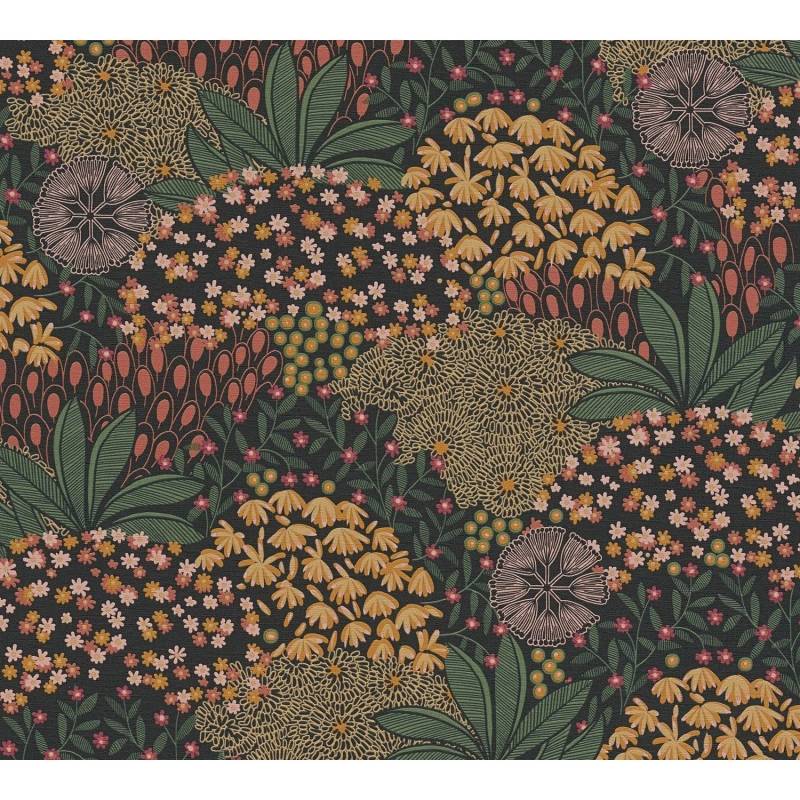 PROFHOME 387403-GU Blumen Tapete Floral Matt Braun Schwarz Orange 0,53 m x 10,05 m 5,33 m2 Braun von Profhome