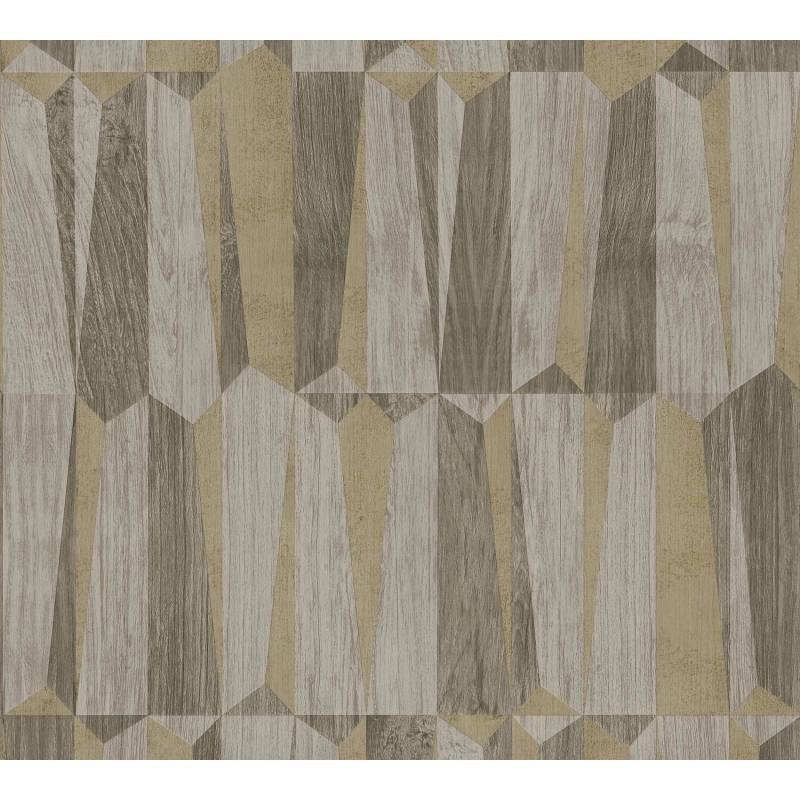 PROFHOME 387433-GU Holz Tapete Geometrisch Schimmernd Braun Gold Grau 0,53 m x 10,05 m 5,33 m2 Braun von Profhome