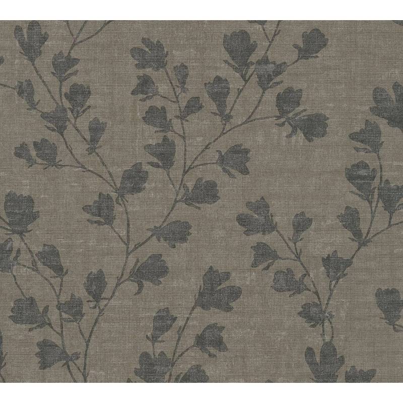 PROFHOME 387472-GU Blumen Tapete Textiloptik Braun Anthrazit Schwarz 0,53 m x 10,05 m 5,33 m2 Braun von Profhome