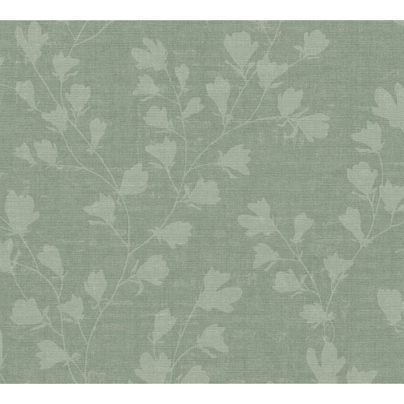 PROFHOME 387473-GU Blumen Tapete Textiloptik Matt Grün Minz-Grün Grau 0,53 m x 10,05 m 5,33 m2 Grün von Profhome