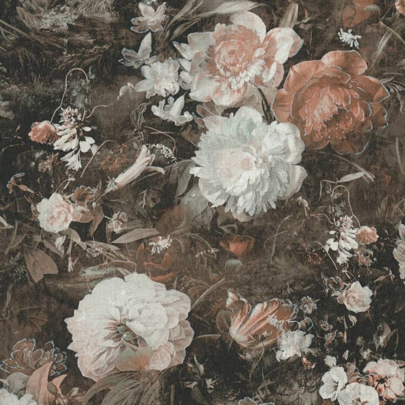 PROFHOME 388213-GU Blumen Tapete Floral schimmernd Braun Weiß Grau Beige 0,53 m x 10,05 m 5,33 m2 Braun von Profhome