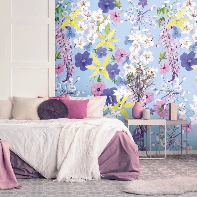 PROFHOME 391961-GU Fototapete Blumen Violett flieder Gelb Rosa 1,59 m x 2,8 m 0,53 m x 8,80 m 4,45 m2 Violett von Profhome