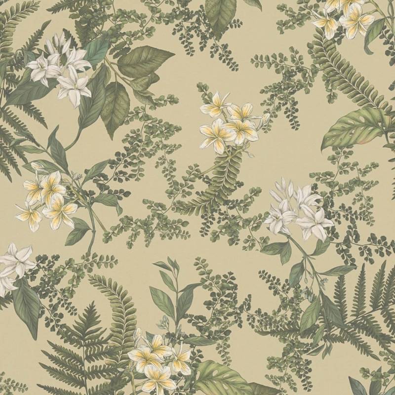 PROFHOME 394241-GU Blumen Tapete Floral Matt Grün Weiß Gelb 0,53 m x 10,05 m 5,33 m2 Grün von Profhome