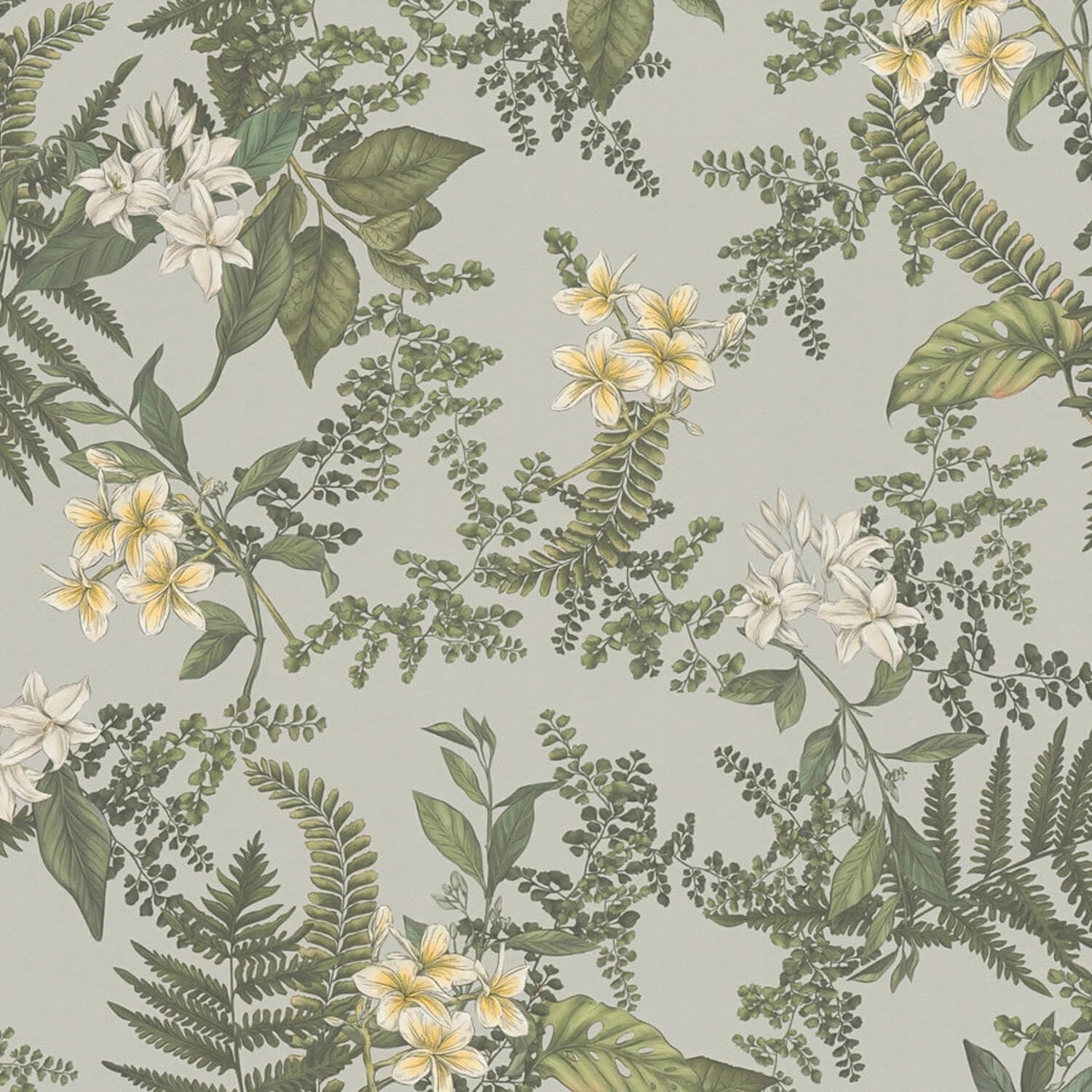 PROFHOME 394242-GU Blumen Tapete Floral Matt Grau Weiß Gelb 0,53 m x 10,05 m 5,33 m2 Grau von Profhome
